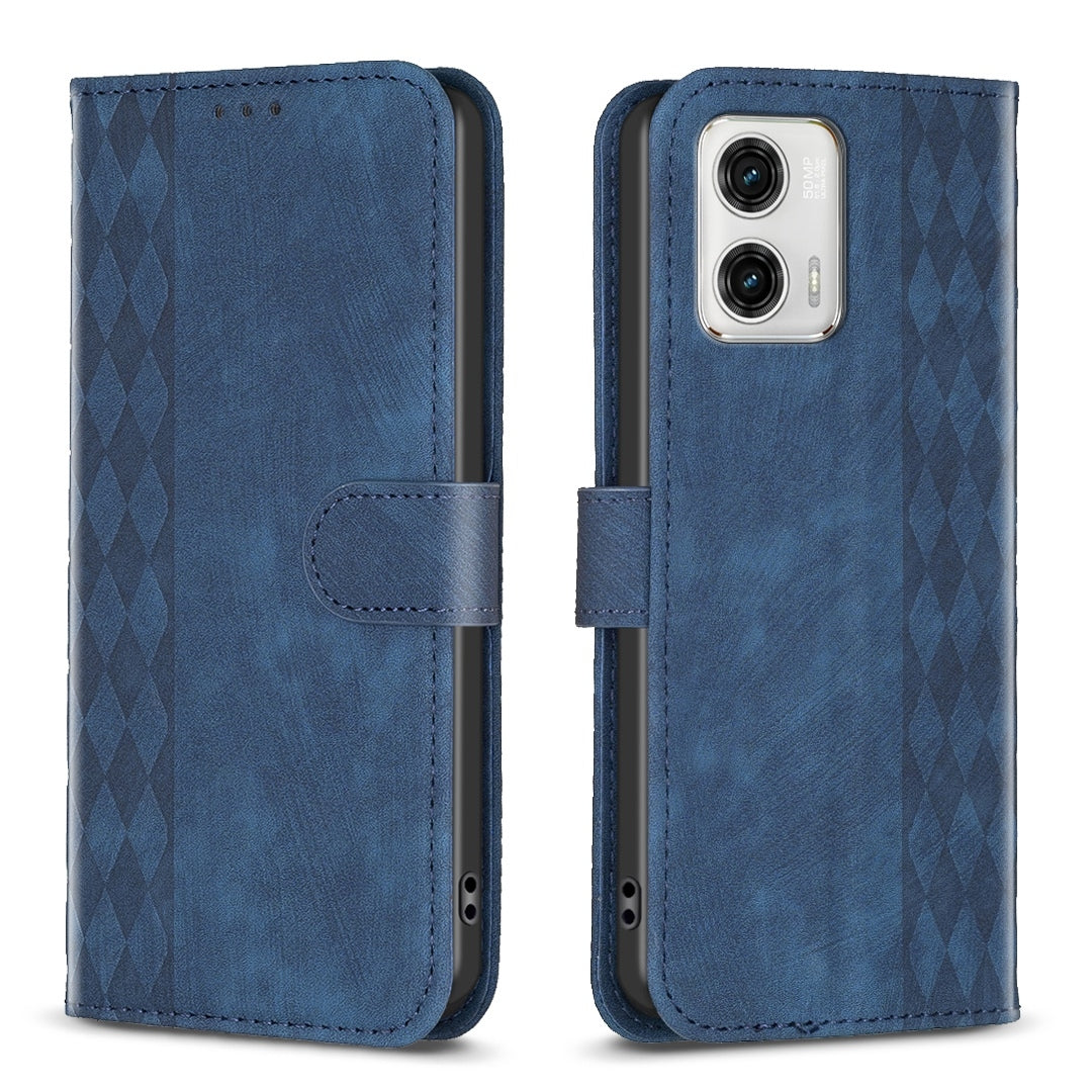Motorola Moto G73 5G Plaid Embossed Leather Phone Case – Premium Wallet Kickstand & Shock Absorption for Durable Protection