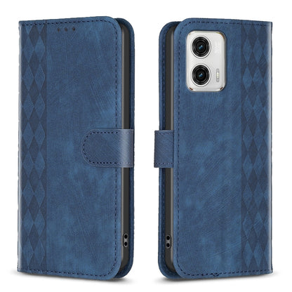 Motorola Moto G73 5G Plaid Embossed Leather Phone Case – Premium Wallet Kickstand & Shock Absorption for Durable Protection