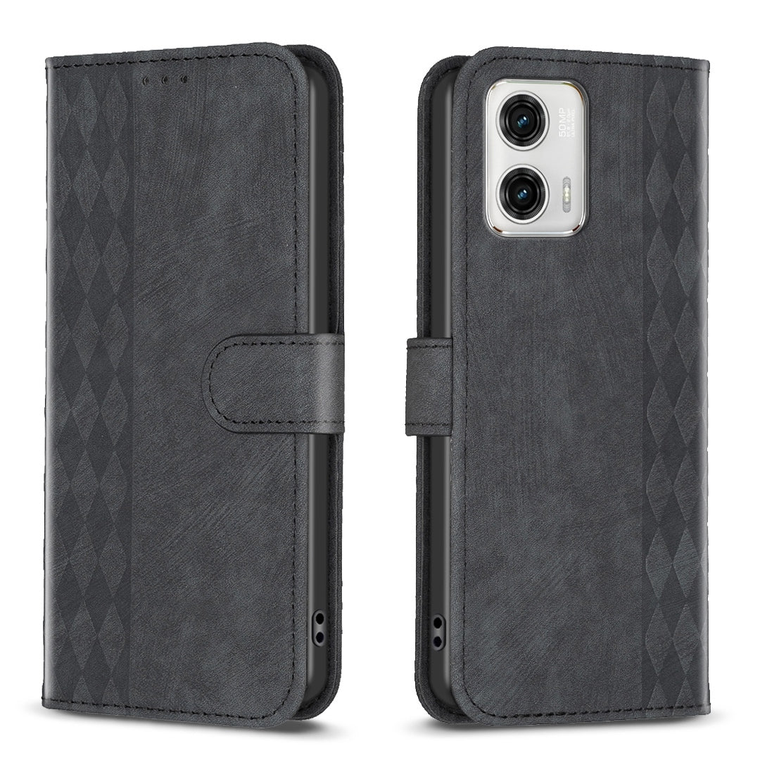 Motorola Moto G73 5G Plaid Embossed Leather Phone Case – Premium Wallet Kickstand & Shock Absorption for Durable Protection