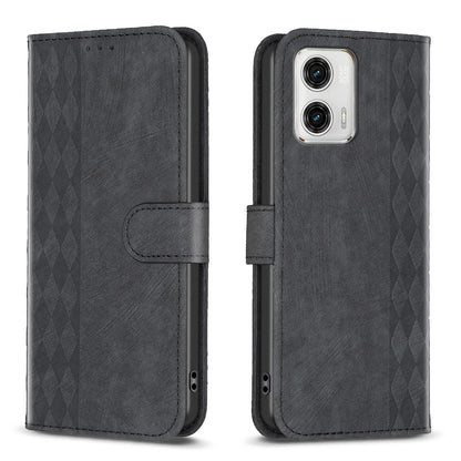 Motorola Moto G73 5G Plaid Embossed Leather Phone Case – Premium Wallet Kickstand & Shock Absorption for Durable Protection