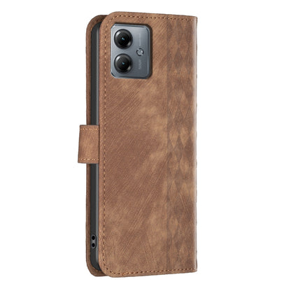 Motorola Moto G14 4G Plaid Embossed Leather Phone Case – Premium Wallet Kickstand & Shock Absorption for Durable Protection