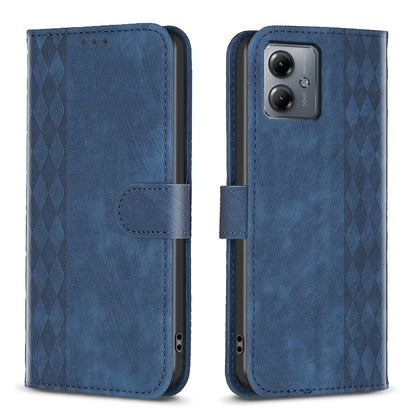 Motorola Moto G14 4G Plaid Embossed Leather Phone Case – Premium Wallet Kickstand & Shock Absorption for Durable Protection