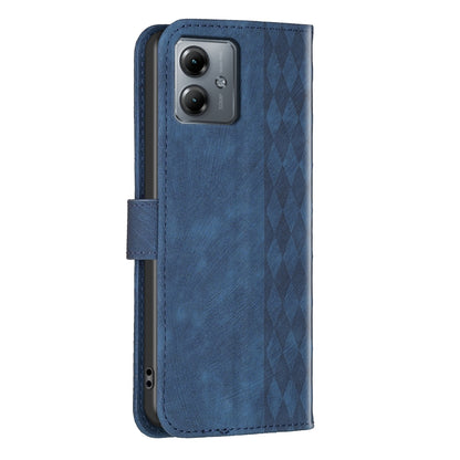 Motorola Moto G14 4G Plaid Embossed Leather Phone Case – Premium Wallet Kickstand & Shock Absorption for Durable Protection