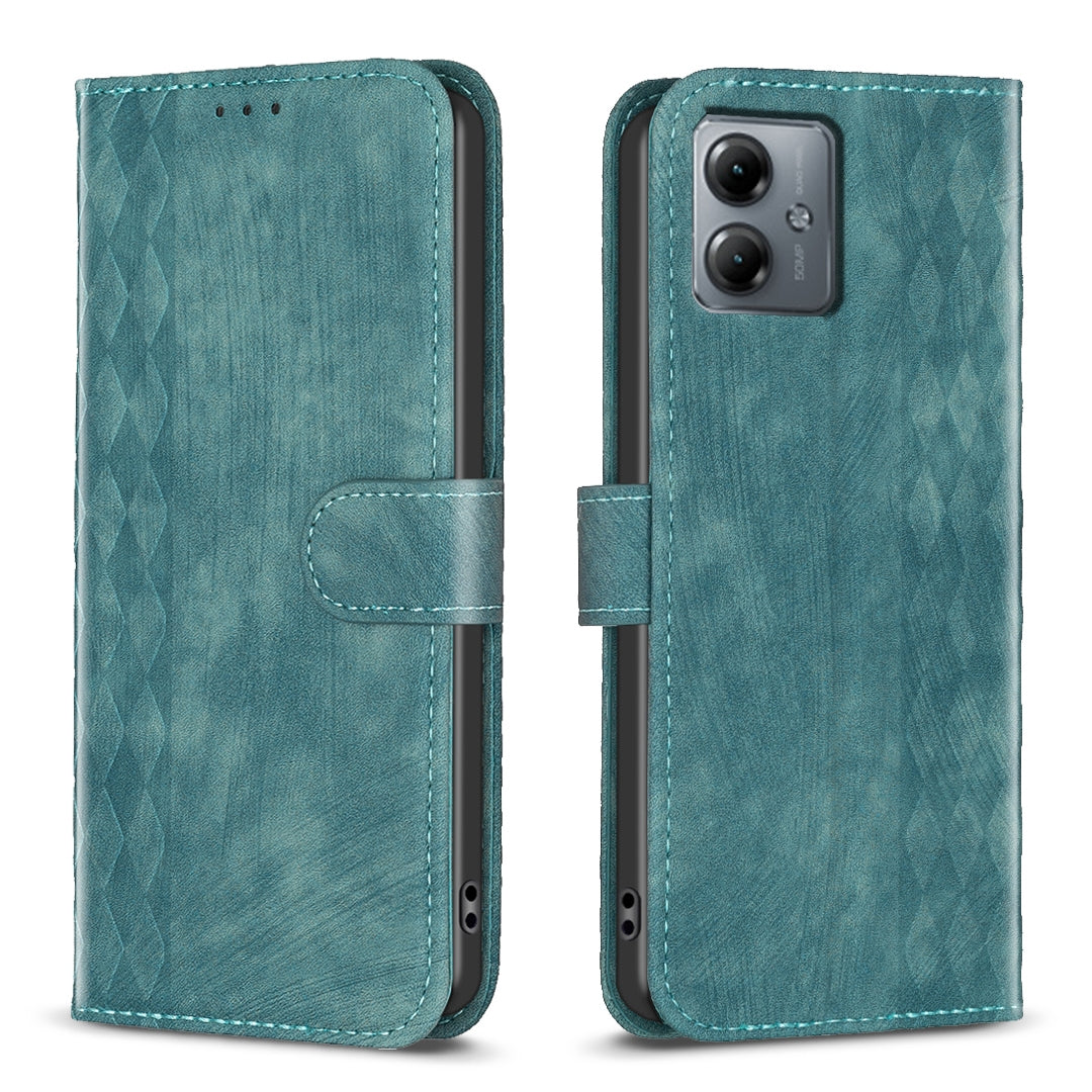 Motorola Moto G14 4G Plaid Embossed Leather Phone Case – Premium Wallet Kickstand & Shock Absorption for Durable Protection