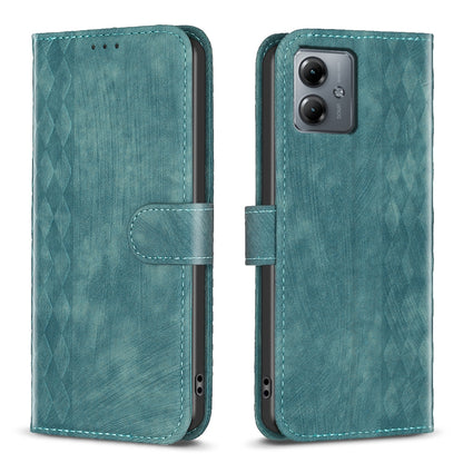 Motorola Moto G14 4G Plaid Embossed Leather Phone Case – Premium Wallet Kickstand & Shock Absorption for Durable Protection