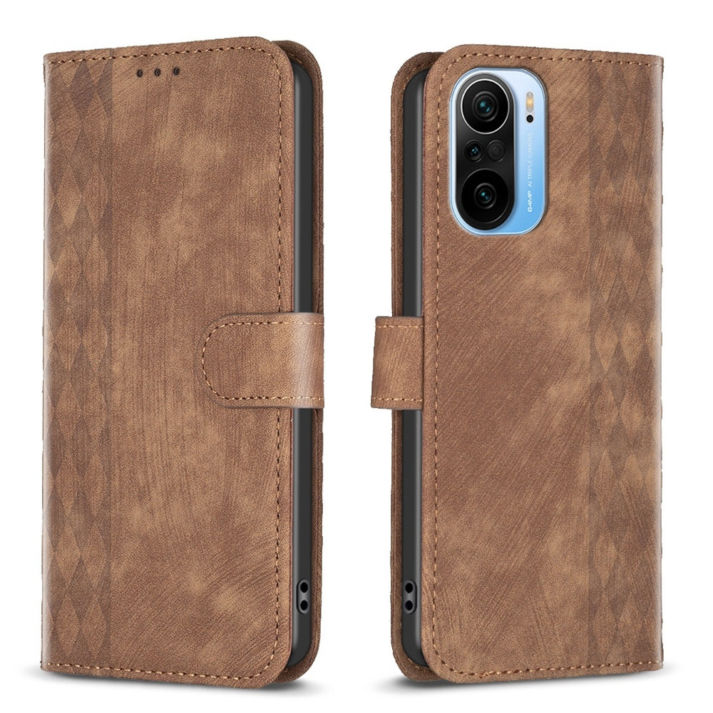 Xiaomi Redmi K40 Plaid Embossed Leather Phone Case – Premium Wallet Kickstand & Shock Absorption for Durable Protection
