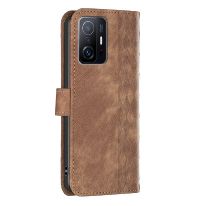 Xiaomi 11T Pro Plaid Embossed Leather Phone Case – Premium Wallet Kickstand & Shock Absorption for Durable Protection