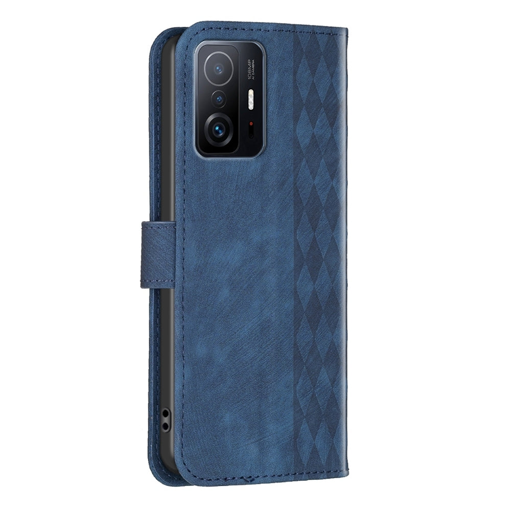 Xiaomi 11T Pro Plaid Embossed Leather Phone Case – Premium Wallet Kickstand & Shock Absorption for Durable Protection