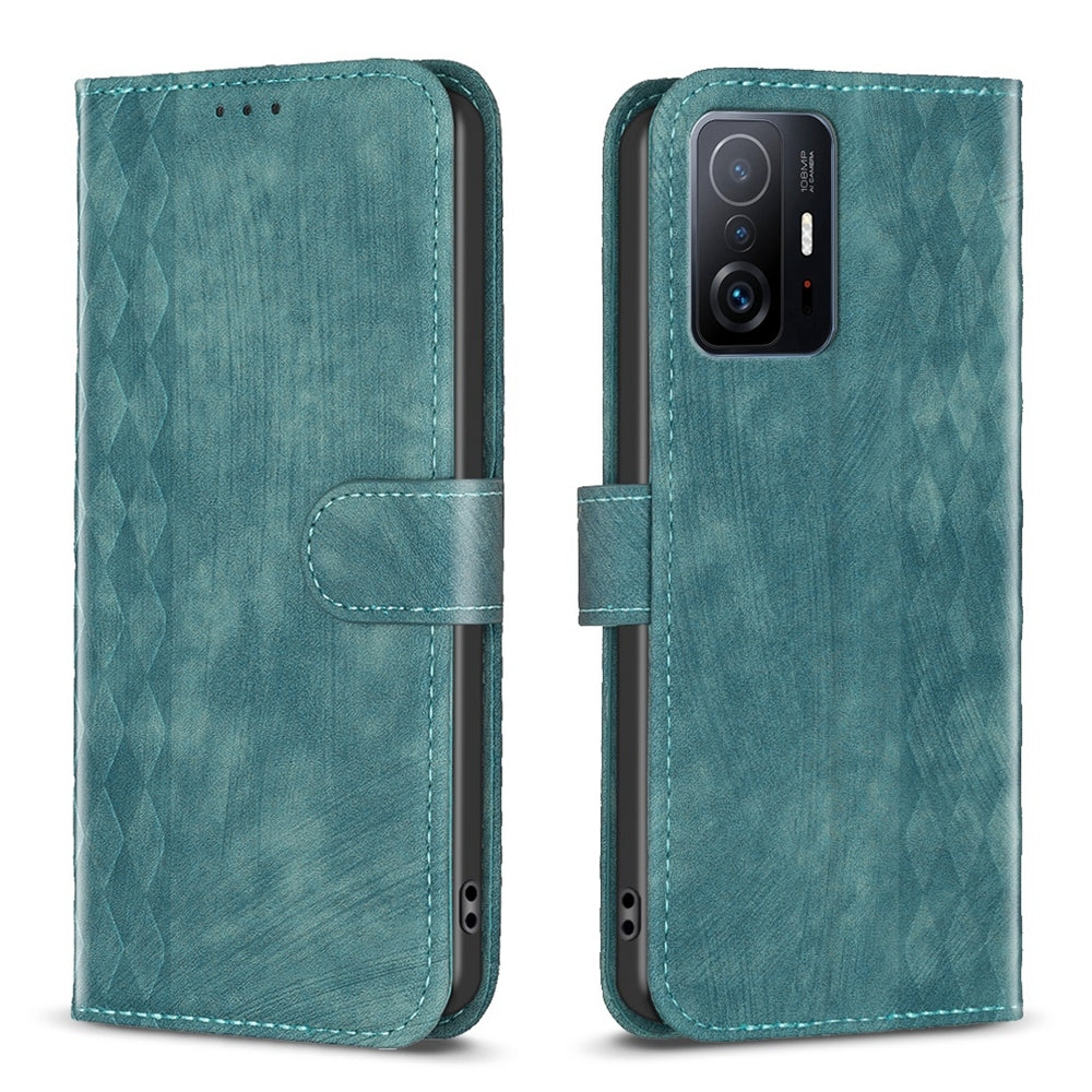 Xiaomi 11T Pro Plaid Embossed Leather Phone Case – Premium Wallet Kickstand & Shock Absorption for Durable Protection