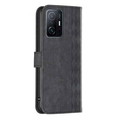 Xiaomi 11T Pro Plaid Embossed Leather Phone Case – Premium Wallet Kickstand & Shock Absorption for Durable Protection