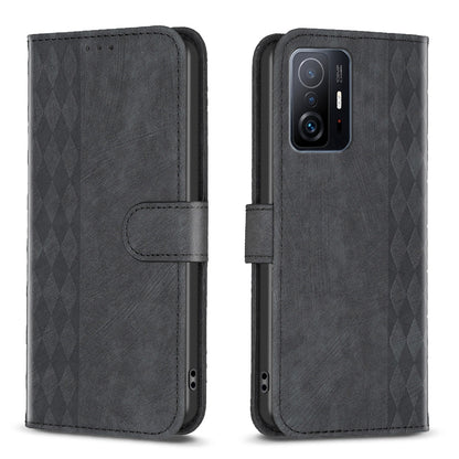 Xiaomi 11T Pro Plaid Embossed Leather Phone Case – Premium Wallet Kickstand & Shock Absorption for Durable Protection
