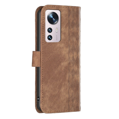 Xiaomi 12 Plaid Embossed Leather Phone Case – Premium Wallet Kickstand & Shock Absorption for Durable Protection
