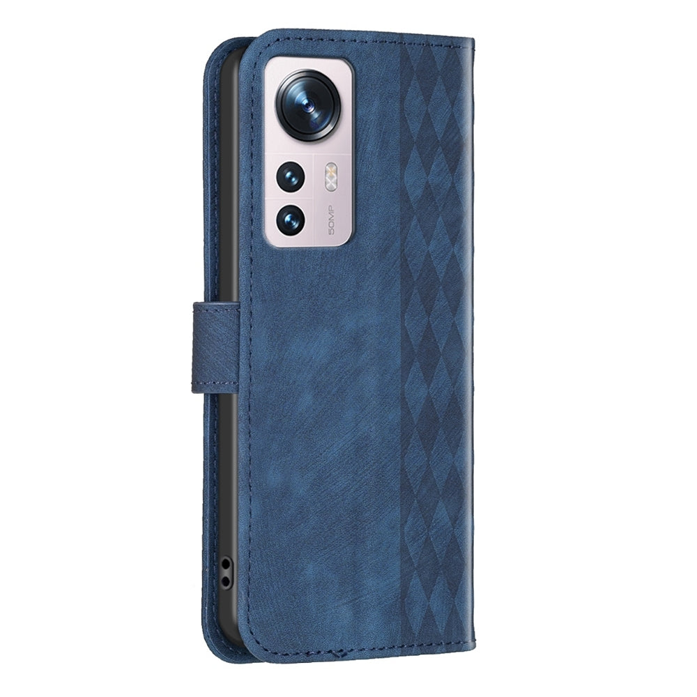 Xiaomi 12 Plaid Embossed Leather Phone Case – Premium Wallet Kickstand & Shock Absorption for Durable Protection