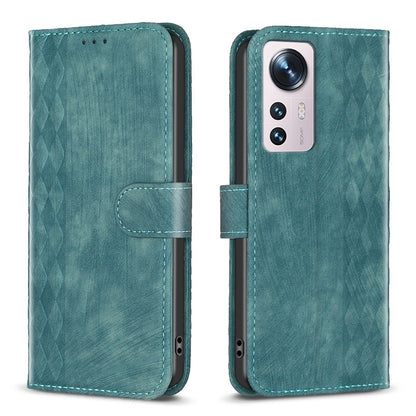 Xiaomi 12 Plaid Embossed Leather Phone Case – Premium Wallet Kickstand & Shock Absorption for Durable Protection