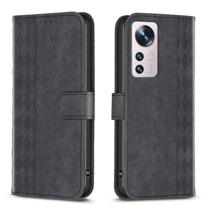 Xiaomi 12 Plaid Embossed Leather Phone Case – Premium Wallet Kickstand & Shock Absorption for Durable Protection
