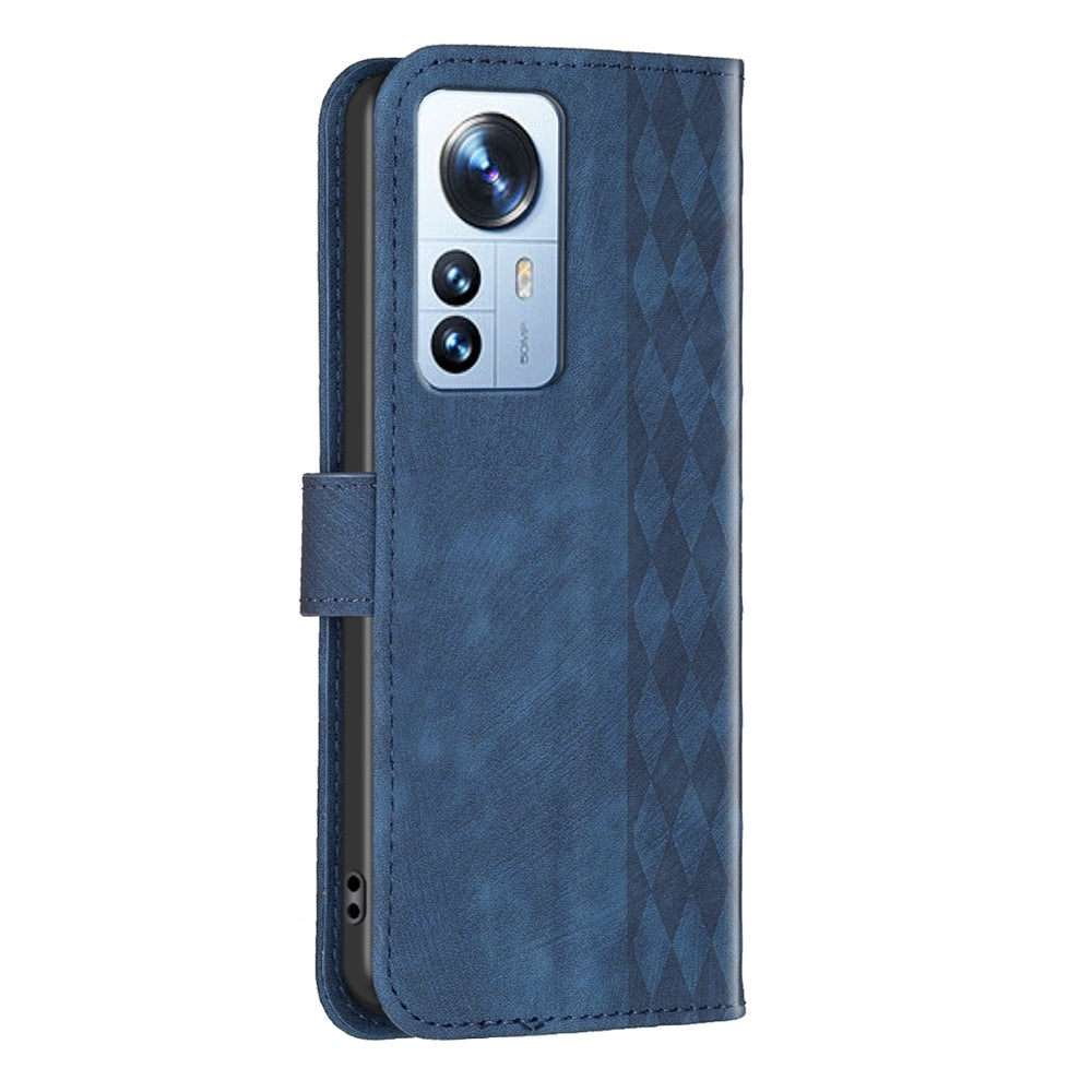 Xiaomi 12 Pro Plaid Embossed Leather Phone Case – Premium Wallet Kickstand & Shock Absorption for Durable Protection