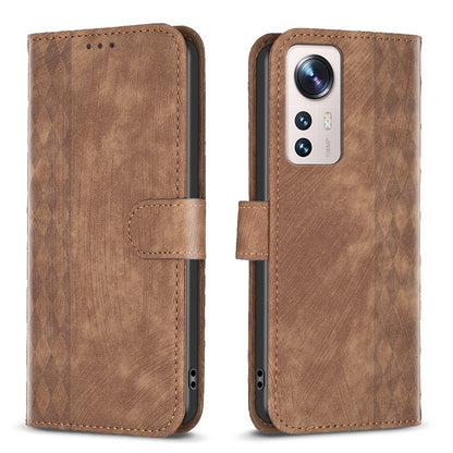 Xiaomi 12 Lite Plaid Embossed Leather Phone Case – Premium Wallet Kickstand & Shock Absorption for Durable Protection