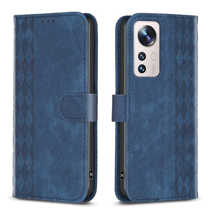 Xiaomi 12 Lite Plaid Embossed Leather Phone Case – Premium Wallet Kickstand & Shock Absorption for Durable Protection