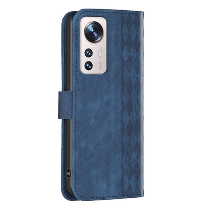 Xiaomi 12 Lite Plaid Embossed Leather Phone Case – Premium Wallet Kickstand & Shock Absorption for Durable Protection