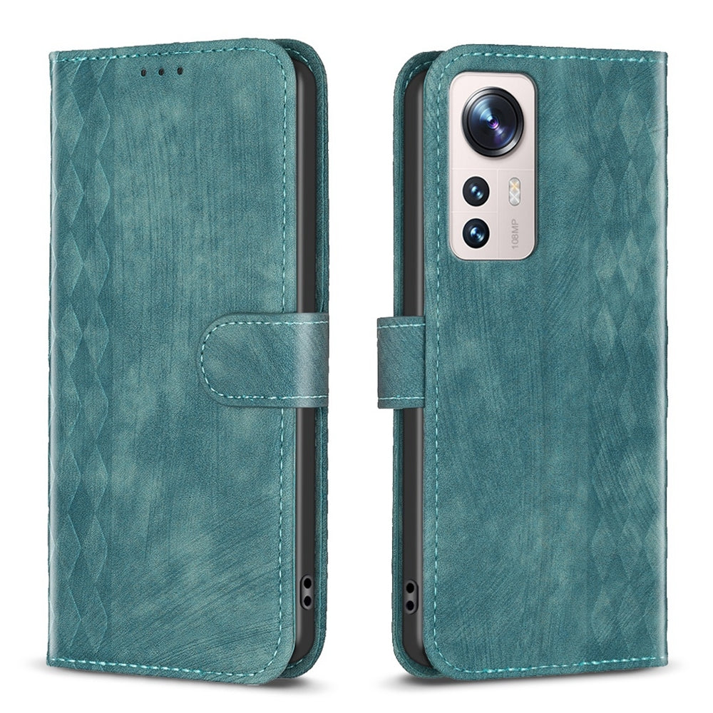Xiaomi 12 Lite Plaid Embossed Leather Phone Case – Premium Wallet Kickstand & Shock Absorption for Durable Protection