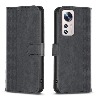 Xiaomi 12 Lite Plaid Embossed Leather Phone Case – Premium Wallet Kickstand & Shock Absorption for Durable Protection