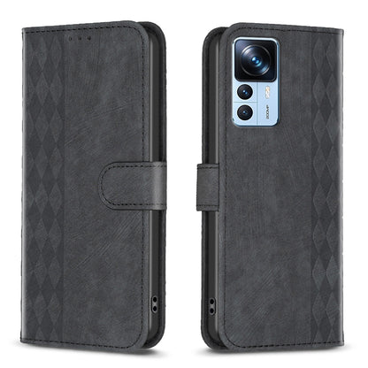 Xiaomi 12T Plaid Embossed Leather Phone Case – Premium Wallet Kickstand & Shock Absorption for Durable Protection