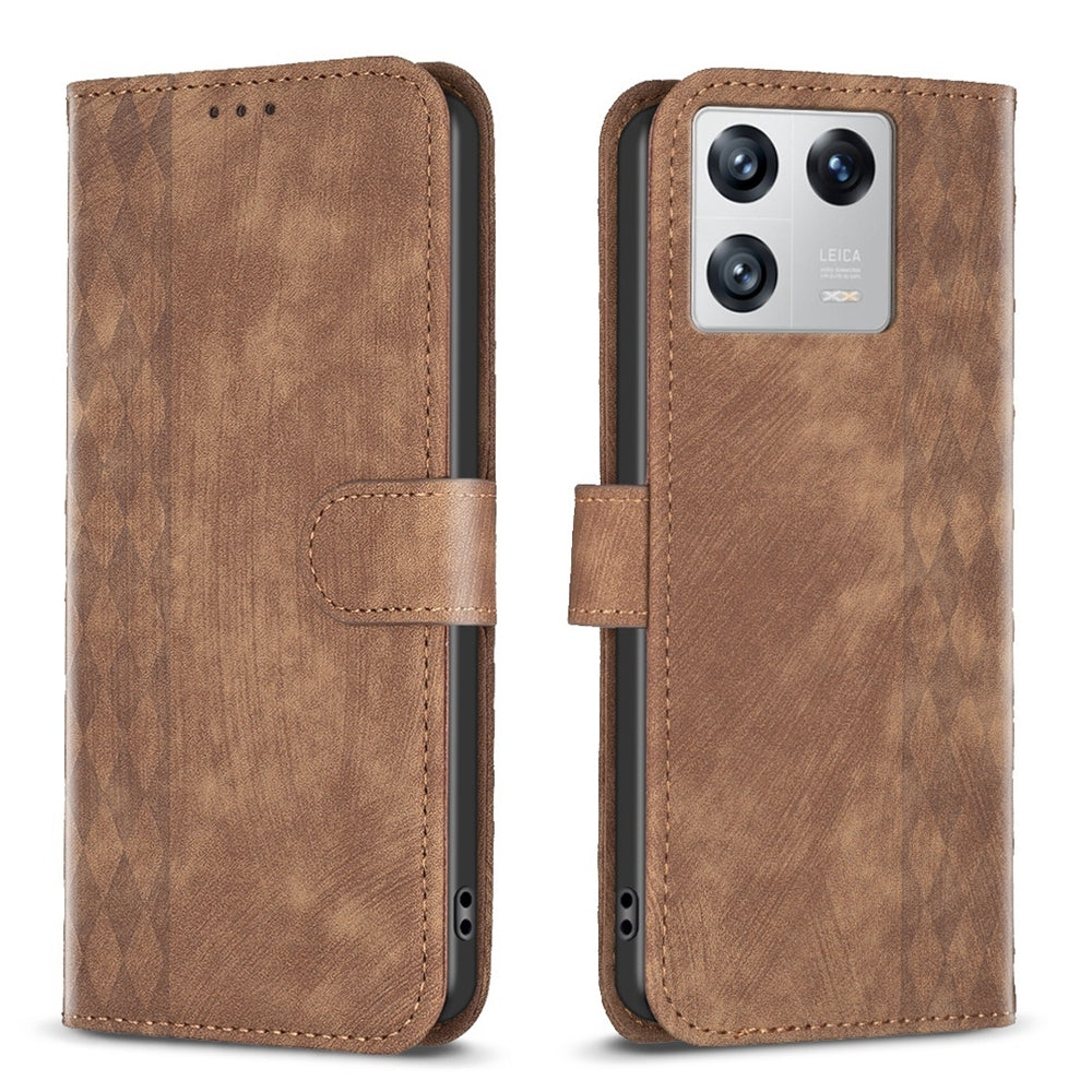 Xiaomi 13 Plaid Embossed Leather Phone Case – Premium Wallet Kickstand & Shock Absorption for Durable Protection