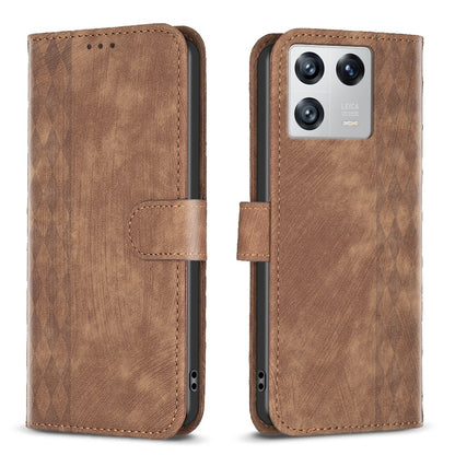 Xiaomi 13 Plaid Embossed Leather Phone Case – Premium Wallet Kickstand & Shock Absorption for Durable Protection