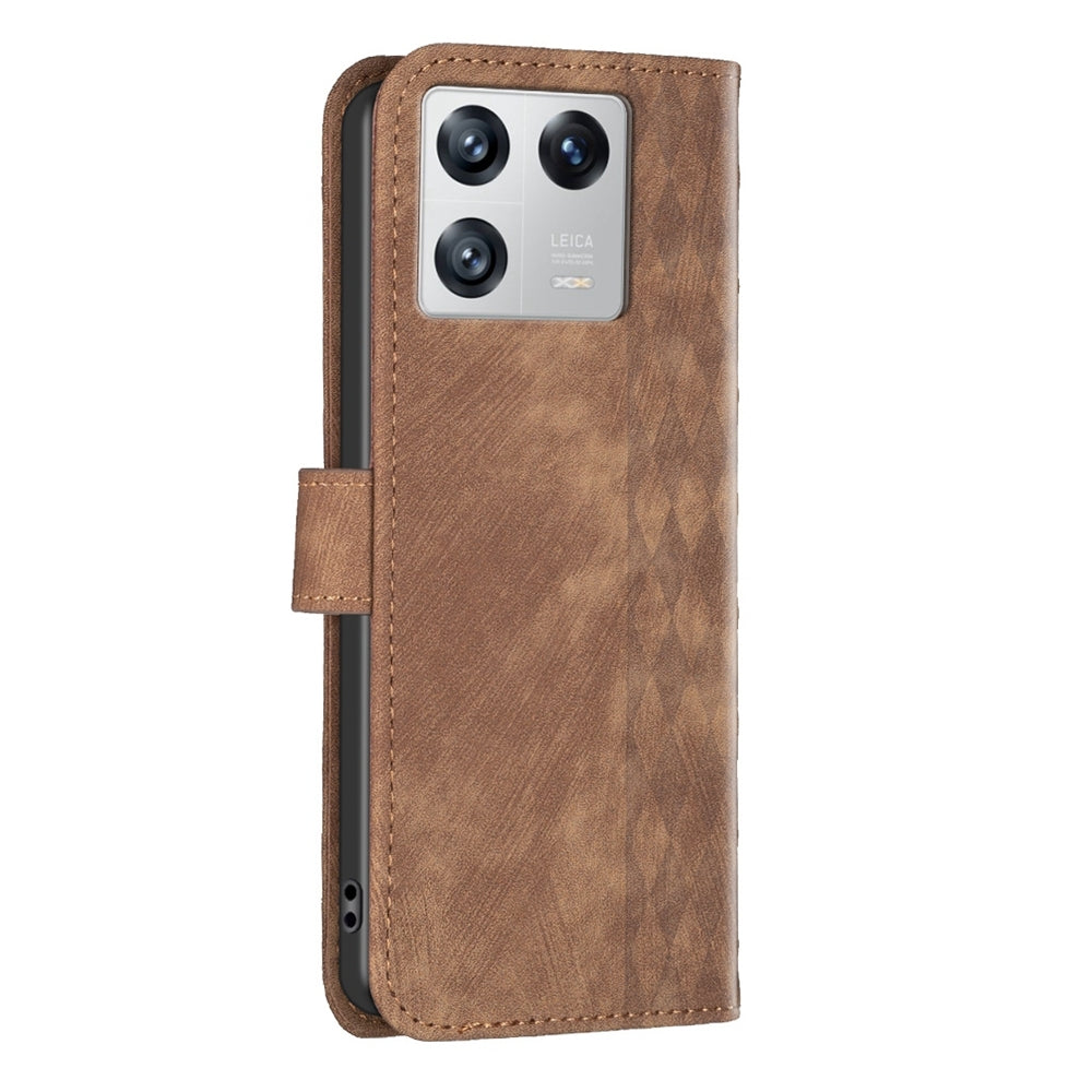 Xiaomi 13 Plaid Embossed Leather Phone Case – Premium Wallet Kickstand & Shock Absorption for Durable Protection