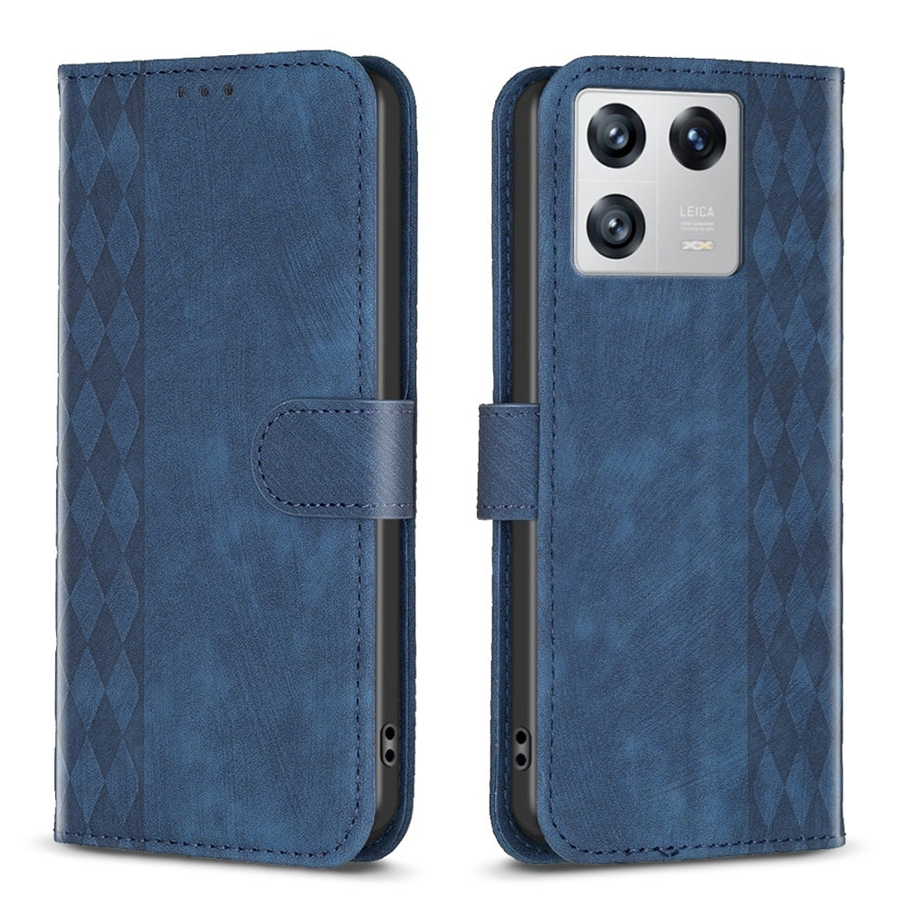 Xiaomi 13 Plaid Embossed Leather Phone Case – Premium Wallet Kickstand & Shock Absorption for Durable Protection