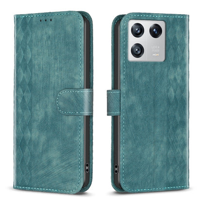 Xiaomi 13 Plaid Embossed Leather Phone Case – Premium Wallet Kickstand & Shock Absorption for Durable Protection
