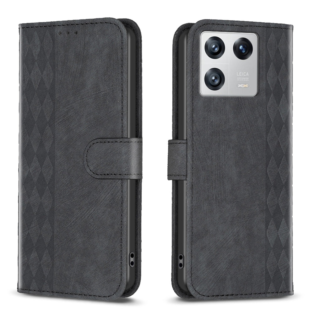 Xiaomi 13 Plaid Embossed Leather Phone Case – Premium Wallet Kickstand & Shock Absorption for Durable Protection
