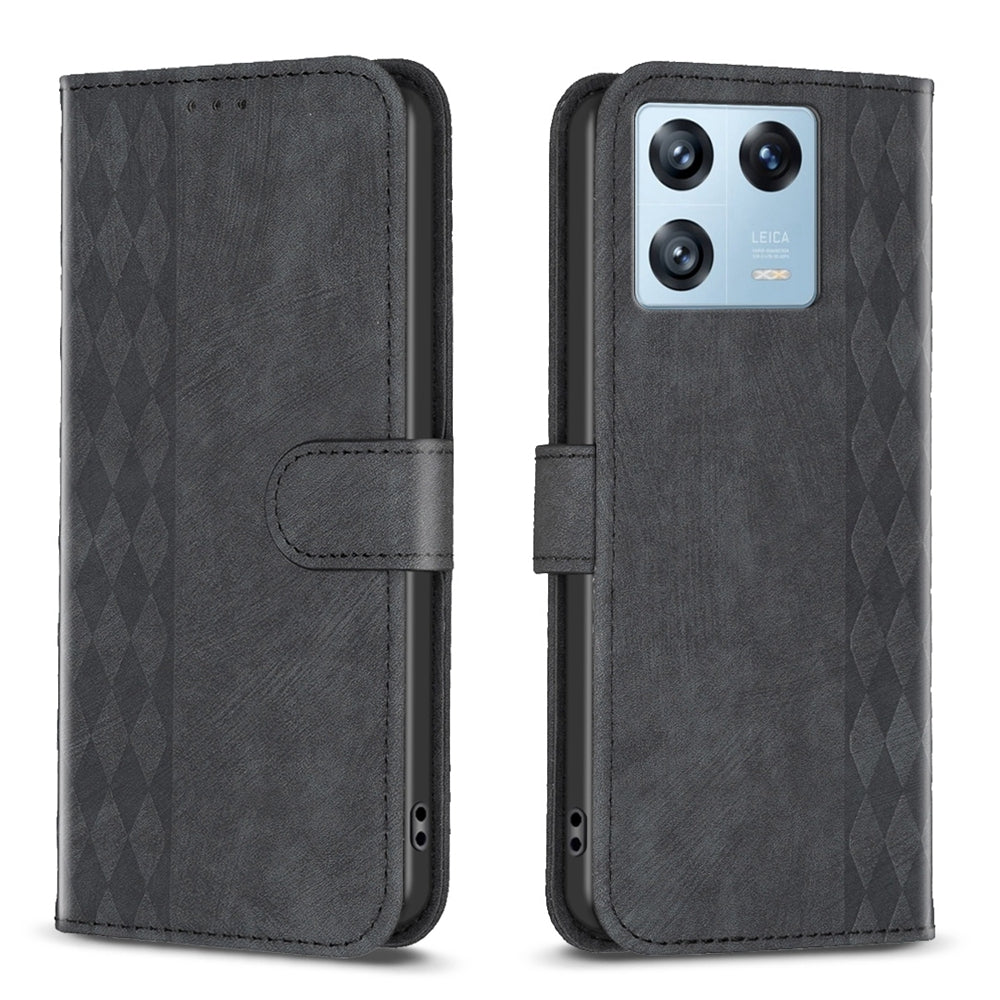 Xiaomi 13 Pro Plaid Embossed Leather Phone Case – Premium Wallet Kickstand & Shock Absorption for Durable Protection