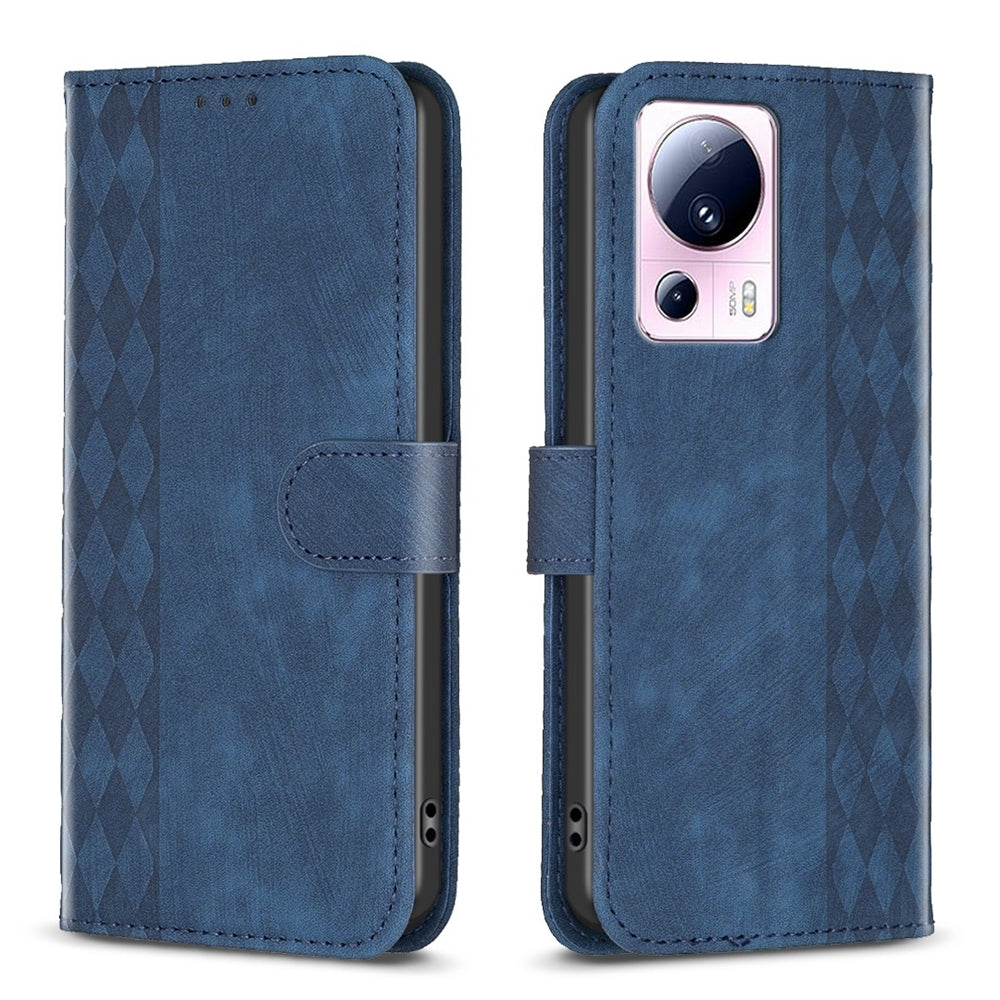 Xiaomi 13 Lite 5G Plaid Embossed Leather Phone Case – Premium Wallet Kickstand & Shock Absorption for Durable Protection