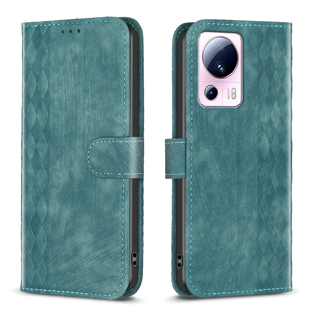 Xiaomi 13 Lite 5G Plaid Embossed Leather Phone Case – Premium Wallet Kickstand & Shock Absorption for Durable Protection