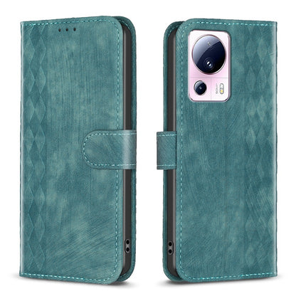 Xiaomi 13 Lite 5G Plaid Embossed Leather Phone Case – Premium Wallet Kickstand & Shock Absorption for Durable Protection