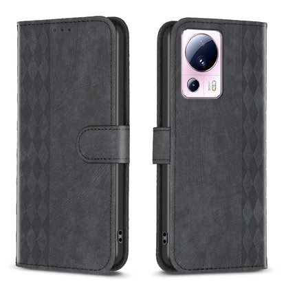 Xiaomi 13 Lite 5G Plaid Embossed Leather Phone Case – Premium Wallet Kickstand & Shock Absorption for Durable Protection