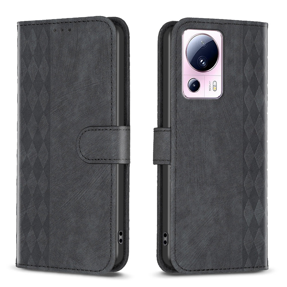 Xiaomi Civi 2 Plaid Embossed Leather Phone Case – Premium Wallet Kickstand & Shock Absorption for Durable Protection