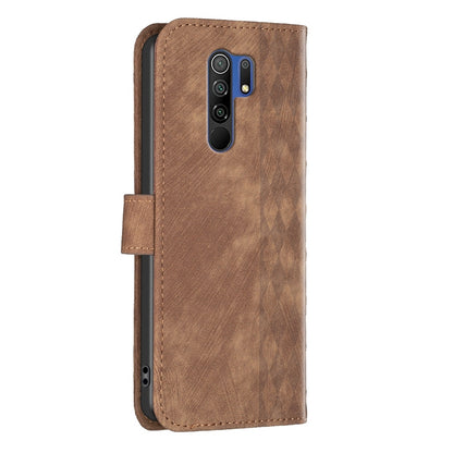 Xiaomi Redmi 9 Plaid Embossed Leather Phone Case – Premium Wallet Kickstand & Shock Absorption for Durable Protection