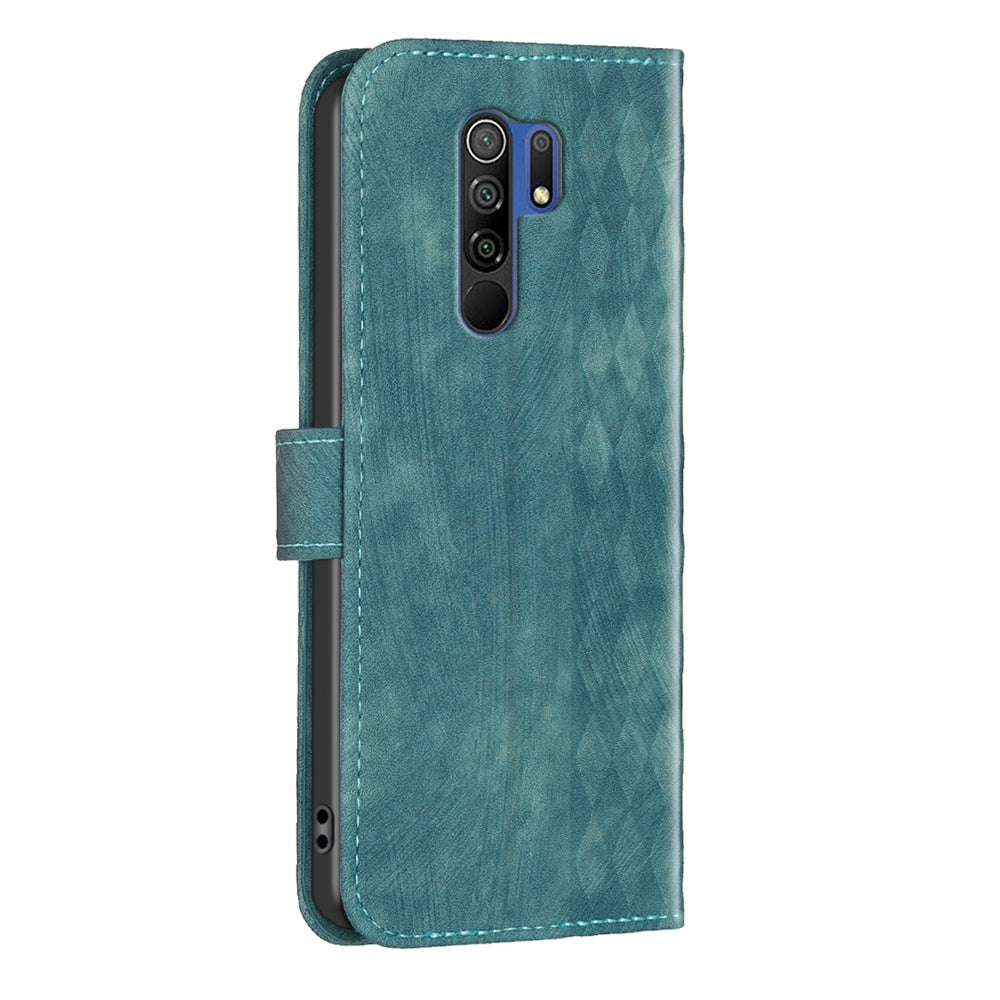Xiaomi Redmi 9 Plaid Embossed Leather Phone Case – Premium Wallet Kickstand & Shock Absorption for Durable Protection