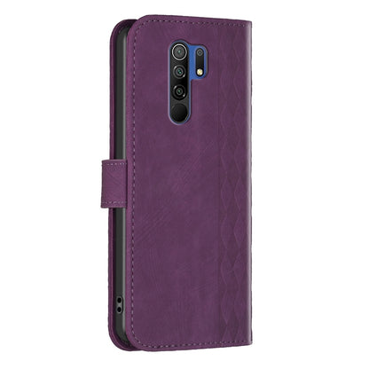Xiaomi Redmi 9 Plaid Embossed Leather Phone Case – Premium Wallet Kickstand & Shock Absorption for Durable Protection
