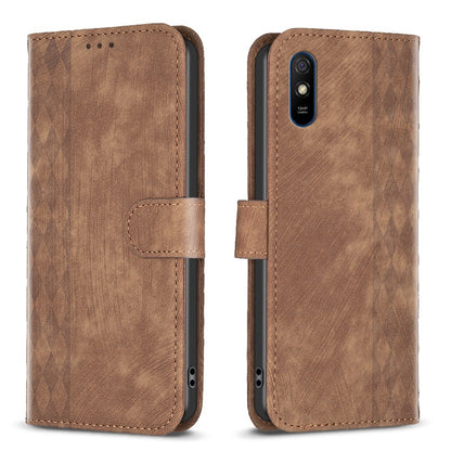Xiaomi Redmi 9A Plaid Embossed Leather Phone Case – Premium Wallet Kickstand & Shock Absorption for Durable Protection
