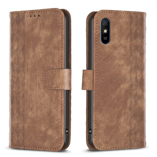 Xiaomi Redmi 9A Plaid Embossed Leather Phone Case – Premium Wallet Kickstand & Shock Absorption for Durable Protection