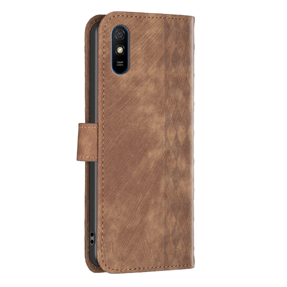 Xiaomi Redmi 9A Plaid Embossed Leather Phone Case – Premium Wallet Kickstand & Shock Absorption for Durable Protection