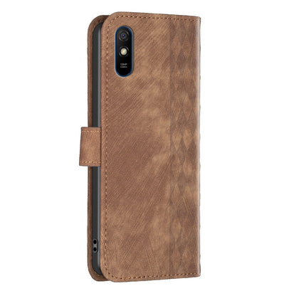Xiaomi Redmi 9A Plaid Embossed Leather Phone Case – Premium Wallet Kickstand & Shock Absorption for Durable Protection