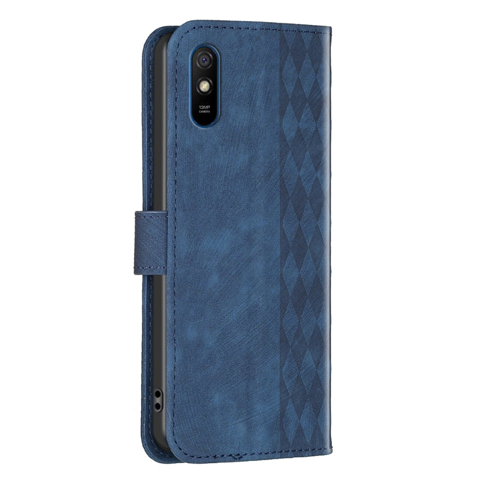 Xiaomi Redmi 9A Plaid Embossed Leather Phone Case – Premium Wallet Kickstand & Shock Absorption for Durable Protection