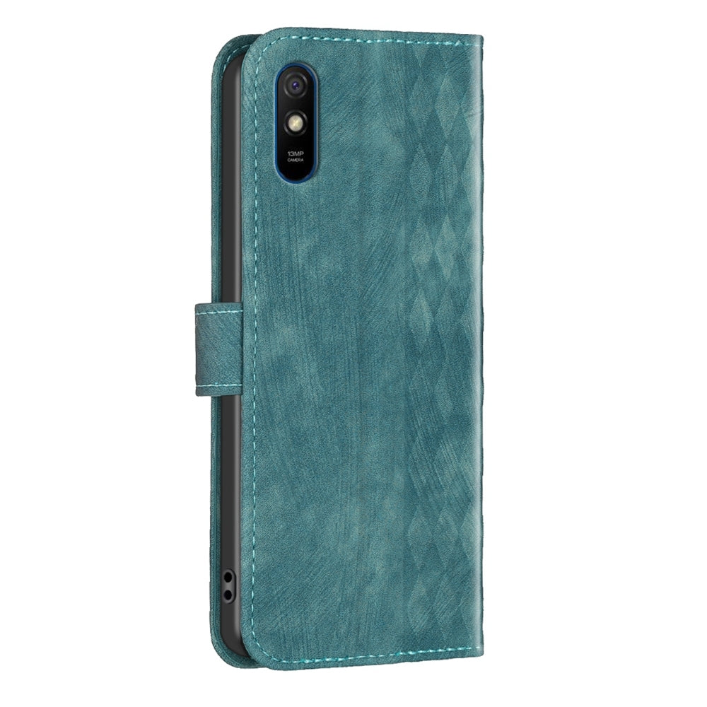 Xiaomi Redmi 9A Plaid Embossed Leather Phone Case – Premium Wallet Kickstand & Shock Absorption for Durable Protection