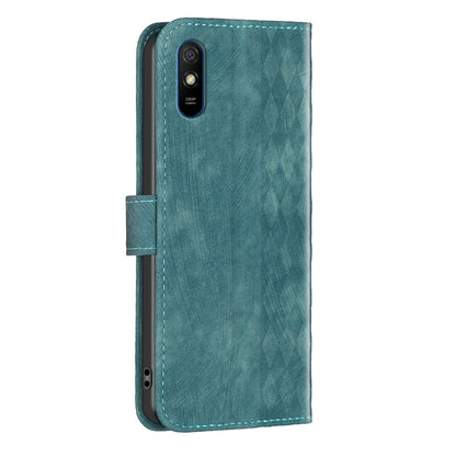 Xiaomi Redmi 9A Plaid Embossed Leather Phone Case – Premium Wallet Kickstand & Shock Absorption for Durable Protection