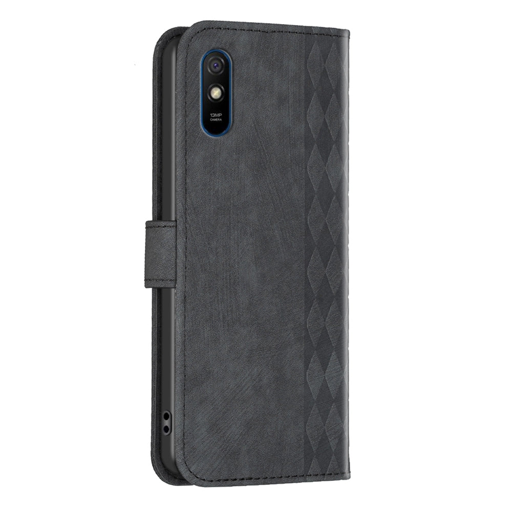 Xiaomi Redmi 9A Plaid Embossed Leather Phone Case – Premium Wallet Kickstand & Shock Absorption for Durable Protection