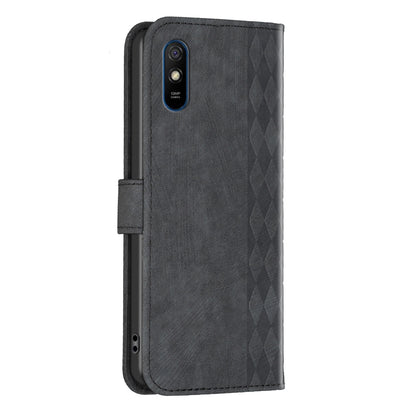 Xiaomi Redmi 9A Plaid Embossed Leather Phone Case – Premium Wallet Kickstand & Shock Absorption for Durable Protection